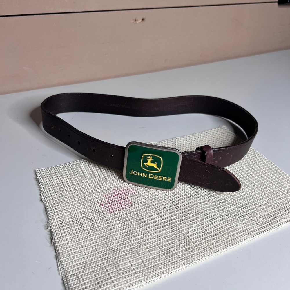 John Deere Vintage Leather Belt Brown Enamel Logo Buckle Licensed‎ Mens Size 30